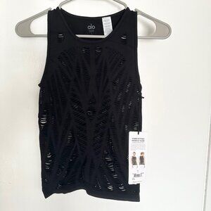 ALO Yoga Black Distressed Muscle Tank